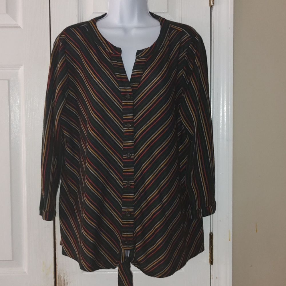 New Directions curvy striped button down tie front  Sz 1X NWOT